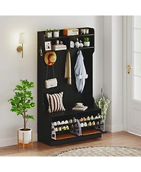 Slickblue Entryway 4-in-1 Hall Tree with Coat Rack and Flip Drawers
