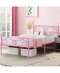 gaomon Twin Metal Platform Bed Frame with Headboard and Footboard, Steel Slat Support, Pink