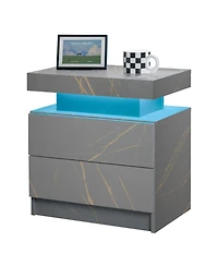 Rainsken Led Nightstand with 2 Drawers, Bedside Table Cabinet with Adjustable Color Lighting, End Side Table for Bedroom, Living Room