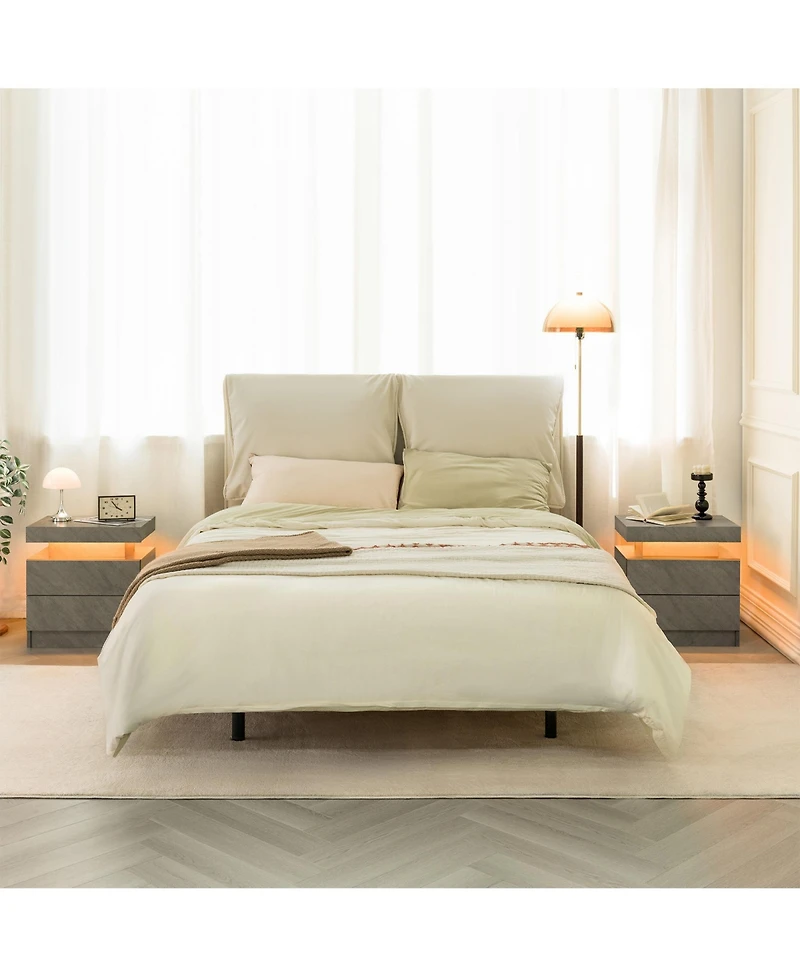 Rainsken Led Nightstand with 2 Drawers, Bedside Table Cabinet with Adjustable Color Lighting, Modern End Side Table for Bedroom, Living Room, Gray