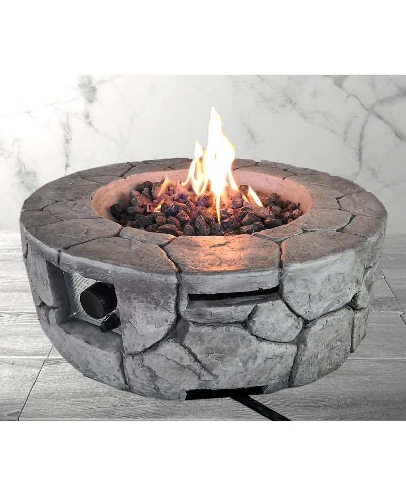 Flynama 28 Inch W 9 Inch H Fiber Reinforced Concrete Outdoor Fire Pit 40000 Btu Stainless Steel Burning Area