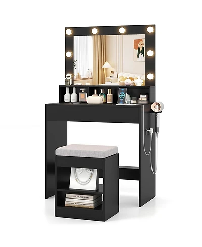 Volenca 31.5" Vanity Desk with Lighted Mirror, 3 Lighting Modes, and Storage Shelves
