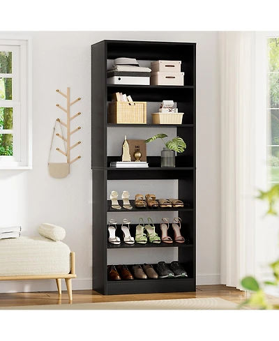 Aheaplus 6-Tier Shoe Rack Tower, 80'' Floor Standing Wooden Organizer