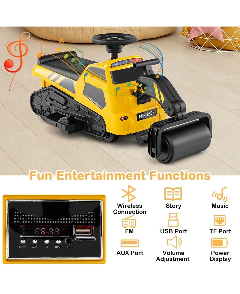 Mecale 6V Ride on Tractor 3-in-1 Electric Excavator with Adjustable Arms and Music