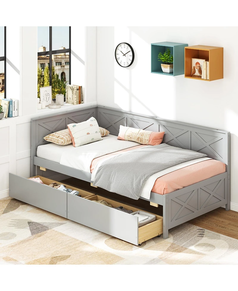 Slickblue Modern Twin Daybed with Two Drawers and Slat Support - 42