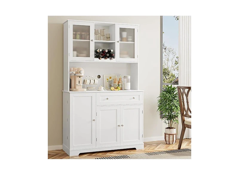 gaomon Modern Kitchen Pantry Storage Cabinet with Hutch Drawers Shelves