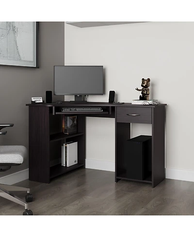Fm Furniture Ekko Corner Computer Desk, L-Shaped Home Office Desk with Drawer, Shelves