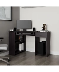 Fm Furniture Ekko Corner Computer Desk, L-Shaped Home Office Desk with Drawer, Shelves
