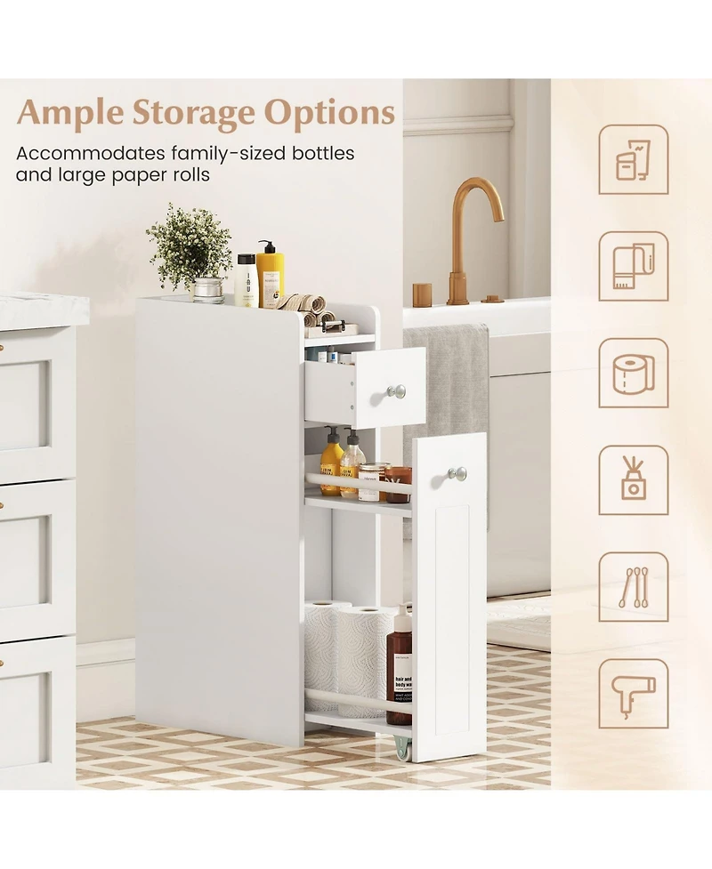 Volenca Small 4-Tier Bathroom Storage Cabinet with Slide-Out Drawers, Casters for Easy Move