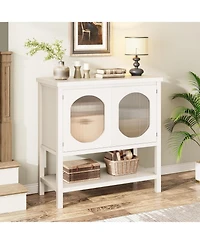 gaomon Buffet Storage Cabinet Wood 35.4" Sideboard Buffet Cabinet with Adjustable Shelf & Glass Doors Accent Cabinet Farmhouse Kitchen Storage Ca