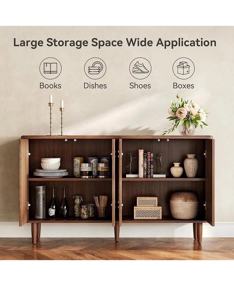 Tribesigns Modern Sideboard Buffet Table with Doors,59-Inch Buffet Cabinet Sideboard with Storage, for Living Room, Dining Room (Walnut)