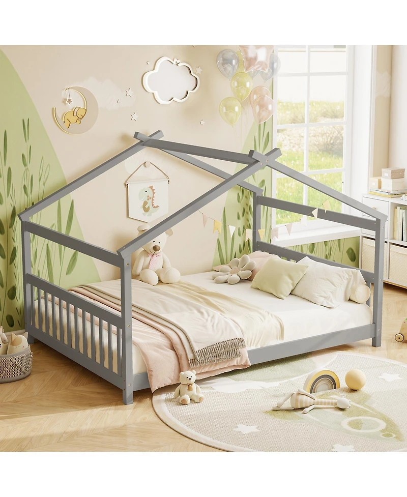 Slickblue Montessori Full Floor Bed with House Frame and Headboard
