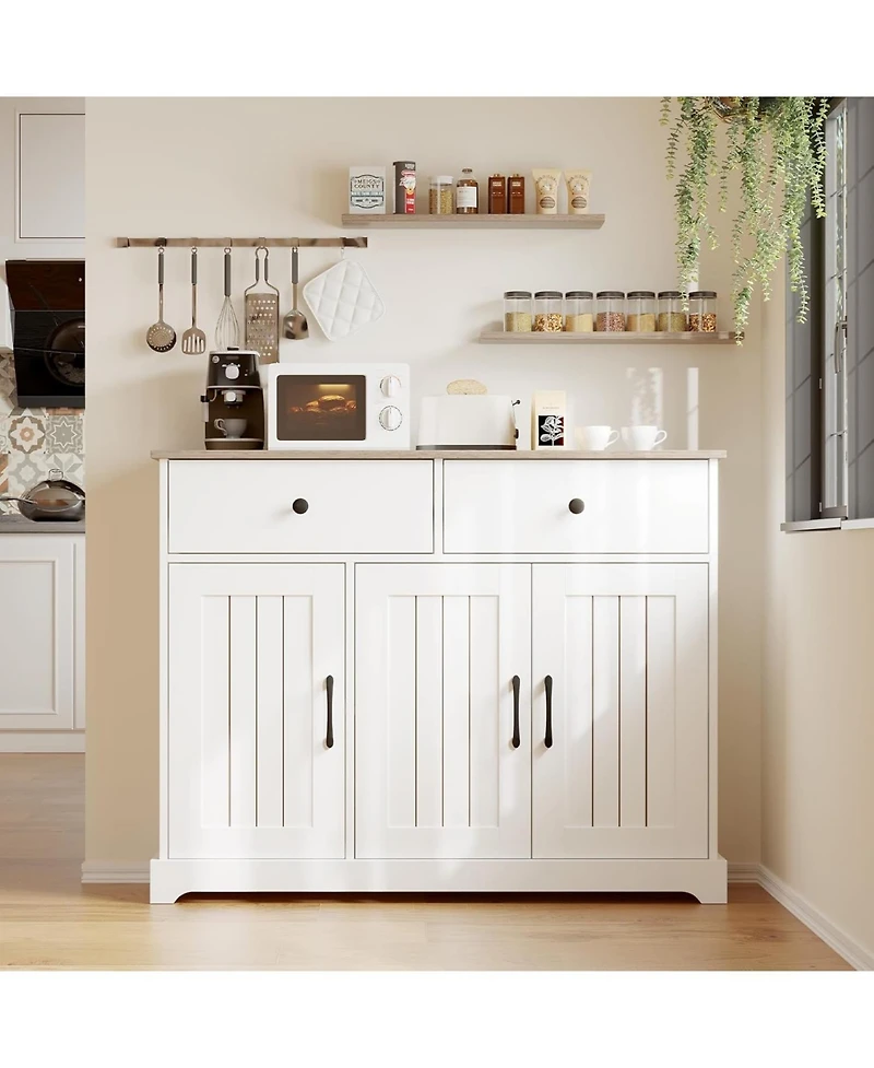 gaomon 42.5 in Sideboard Buffet Cabinet with Storage, Wooden Kitchen Storage Cabinet with Adjustable Shelf, Drawers & Barn Doors