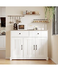 gaomon 42.5 in Sideboard Buffet Cabinet with Storage, Wooden Kitchen Storage Cabinet with Adjustable Shelf, Drawers & Barn Doors