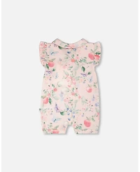 Deux par Baby Girls Cotton Muslin Romper Pink Printed Berries