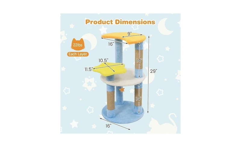 Aostirmotor 29-Inch Cat Tree Tower with Anti-Tip Base, 4 Multi-Level Perches & Jute Scratching Posts for All Cats, Large Kittens to Adults