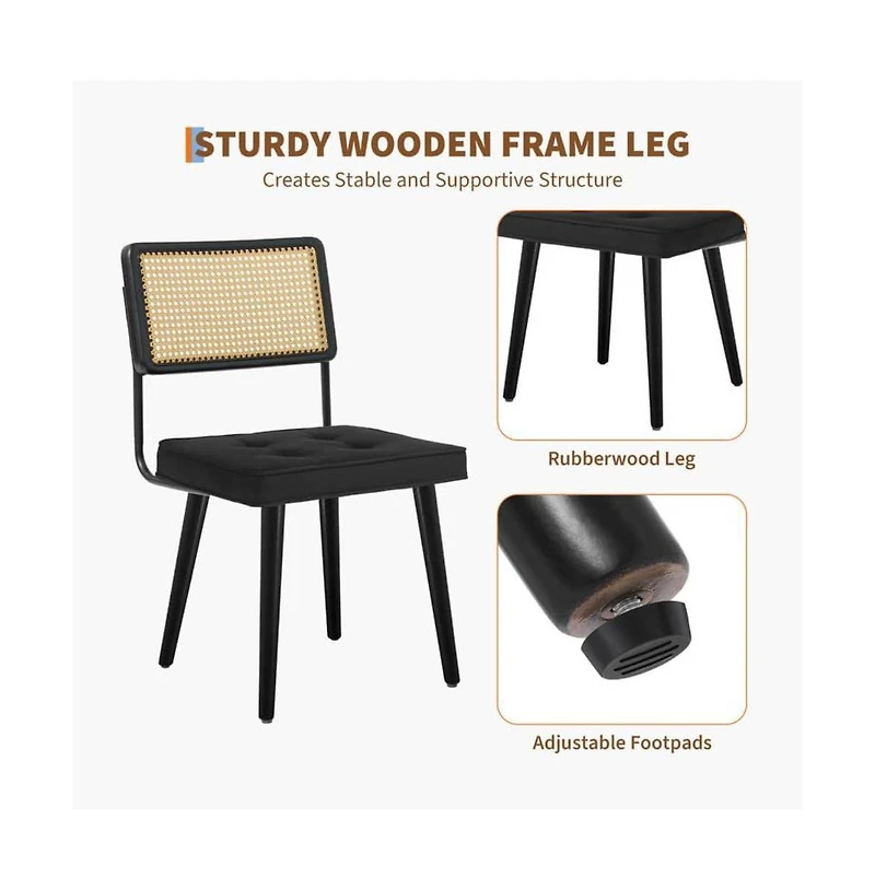gaomon Set of Natural Rattan Dining Chairs, Upholstered Seat & Solid Wood Legs