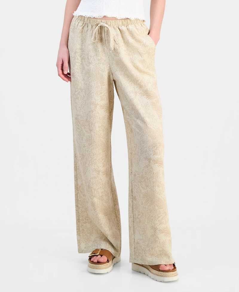 Hippie Rose Juniors' Lightweight Printed Wide-Leg Pants