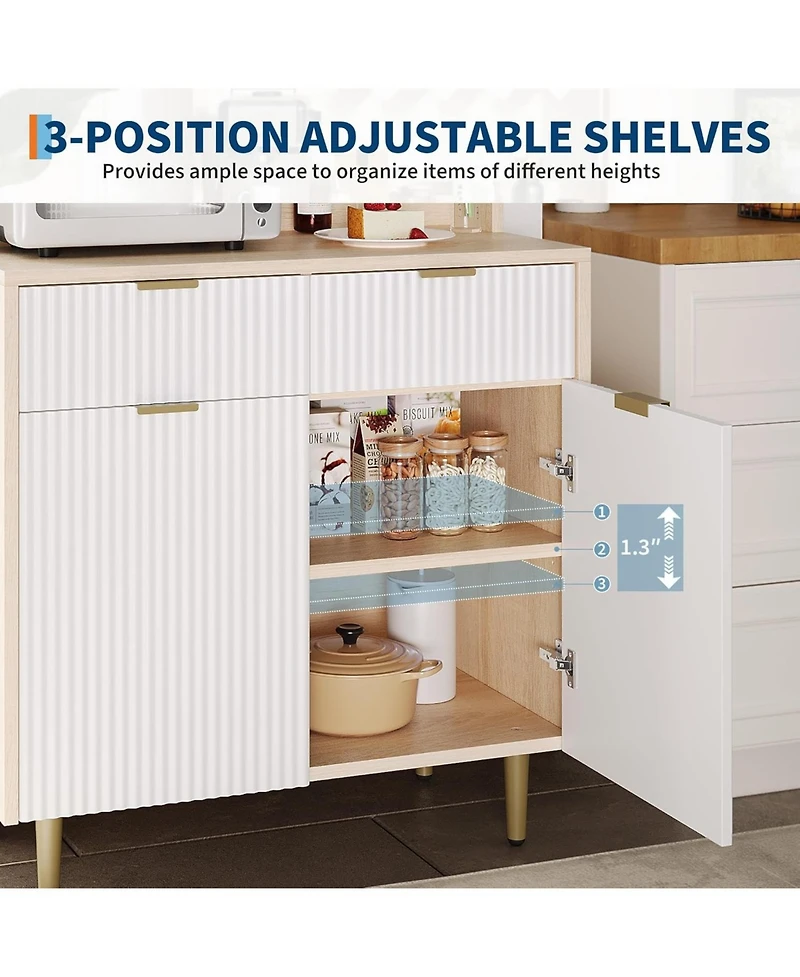 "Gaomon Fluted Sideboard Buffet Cabinet with Storage, Modern Coffee Bar Cabinet with Adjustable Shelves & 2 Drawers, Wood Console for Kitchen