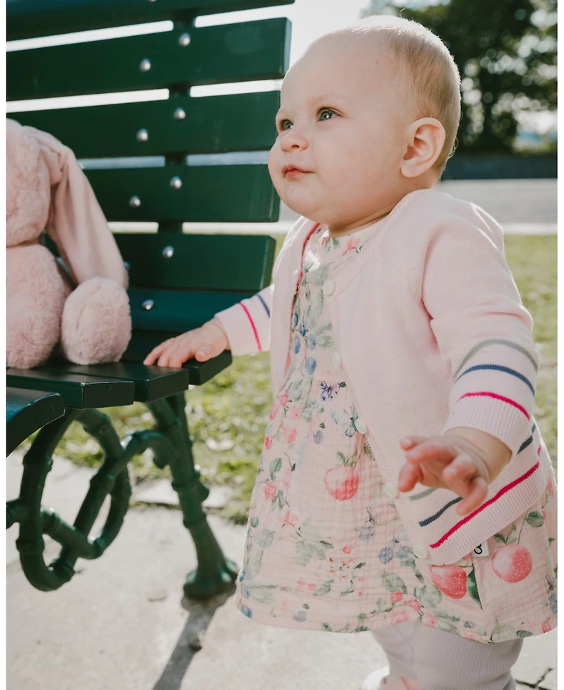 Deux par Baby Girls Cotton Knit Striped Button Front Cardigan Light Pink