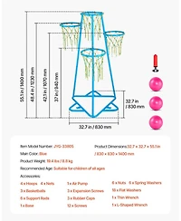 Sugift 4-Hoop Kids Basketball Set with Adjustable Height & 3 Balls