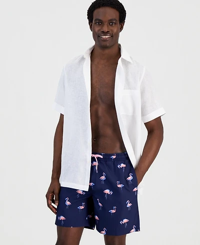 Club Room Men's Quick-Dry Performance Flamingo-Print 7" Swim Trunks, Created for Macy's