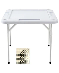 Sugift Folding Mahjong Table 4-Player Square Table with Cup Holders