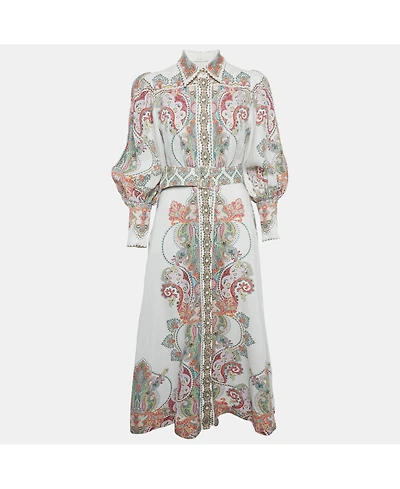 Pre-Owned Zimmermann Women's White Paisley Print Linen Ninety-Six Filigree Dress