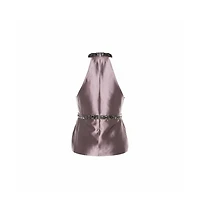 Pre-Owned Burberry Women's Metallic Purple Silk Blend Stud Embellished Halter Neck Top