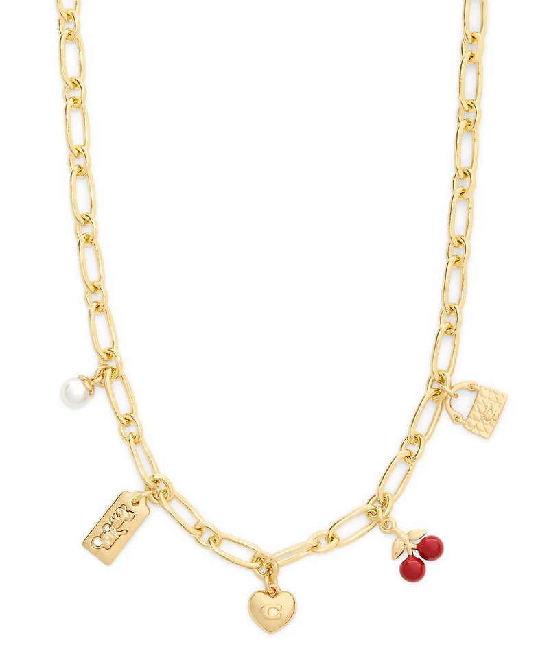 Coach Faux Stone Signature Cherry Charm Bib Necklace