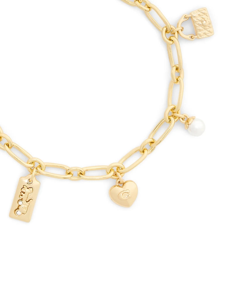 Coach Faux Stone Signature Cherry Charm Link Bracelet