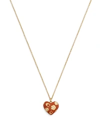 Coach Faux Stone Signature C Floral Chubby Heart Pendant Necklace