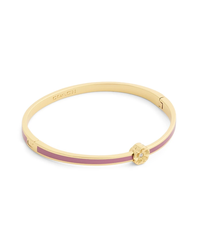 Coach Purple Signature Tea Rose Enamel Bangle Boxed Bracelet