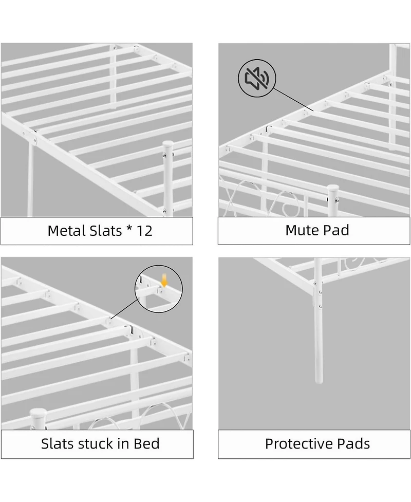gaomon Twin Xl Metal Bed Frame with Heart Design Headboard, Underbed Storage, No Box Spring Required
