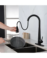 Rainsken Kitchen Faucet with Pull Down Sprayer, High Arc 360° Swivel Brushed Nickel, 3-Mode Spray Head