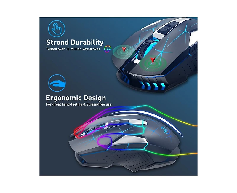 Risokeys 2.4G Wireless Rechargeable Gaming Mouse, 3 Adjustable Dpi (1000/1600/2400)