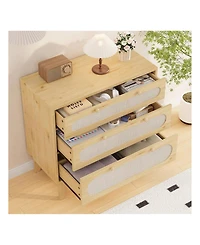 gaomon Modern Large Rattan Drawer Nightstand, Spacious Bedside Table Storage Organizer for Bedroom