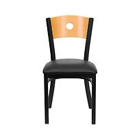 Emma+Oliver Wood Circle Back Metal Restaurant Dining Chair