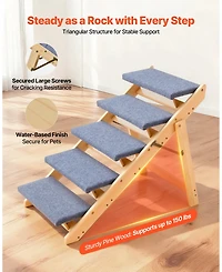 Cozito -Step Wooden Pet Stairs for Bed, Sofa, or Car, Foldable Flat Design