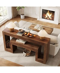 Tribesigns 63-Inch Long Console Table with 2-Tier Shelf,Wood Farmhouse Sofa Table Behind The Couch,Narrow Sofa Table, Rustic Brown