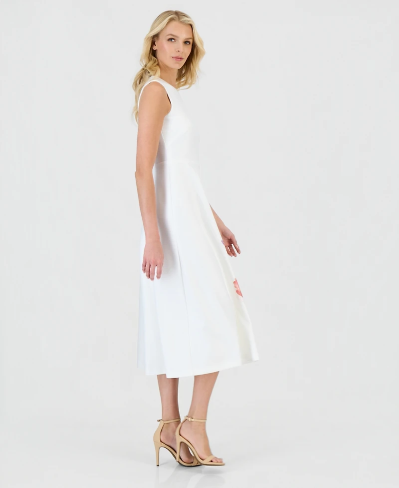 Anne Klein Petite Crew Neck Printed Midi Dress