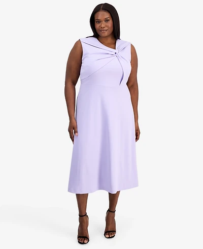 Anne Klein Plus Pebble Crepe Twist-Front Midi Dress