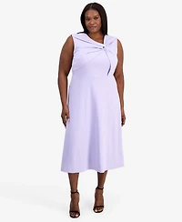 Anne Klein Plus Pebble Crepe Twist-Front Midi Dress