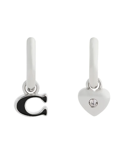 Coach Black Signature C Heart Mismatch Earrings