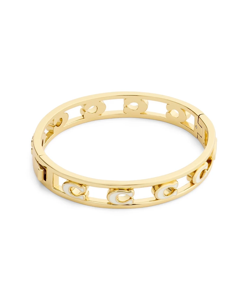 Coach Black Signature C Enamel Openwork Bangle Bracelet
