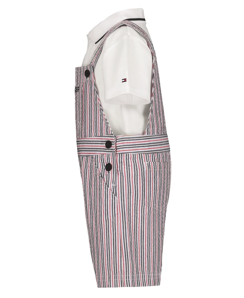 Tommy Hilfiger Baby Boys' Polo Collared T-Shirt and Seersucker Stripe Shortalls, 2-Piece Set