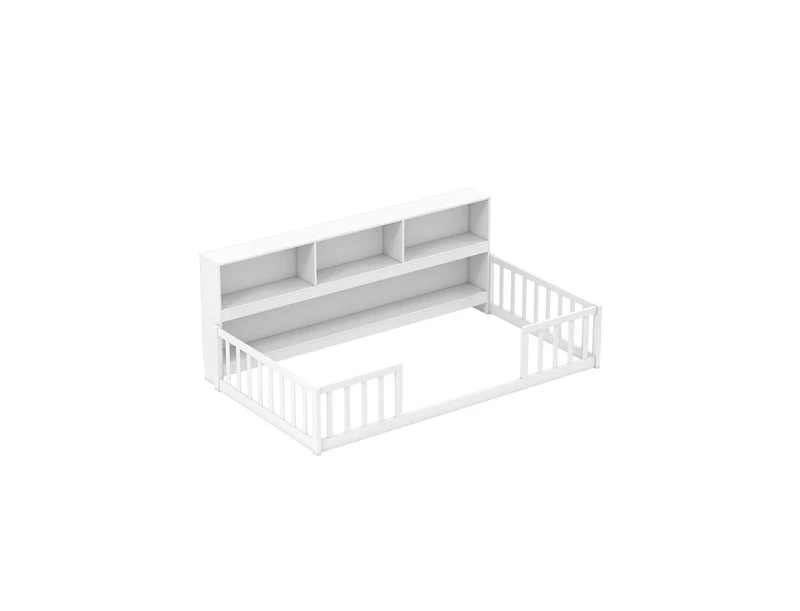 Slickblue Kids Twin Floor Bed with Bookcase and Montessori Design