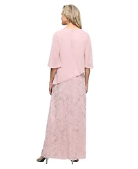 Sl Fashions Petite Glitter Mesh V-Neck Ball Gown