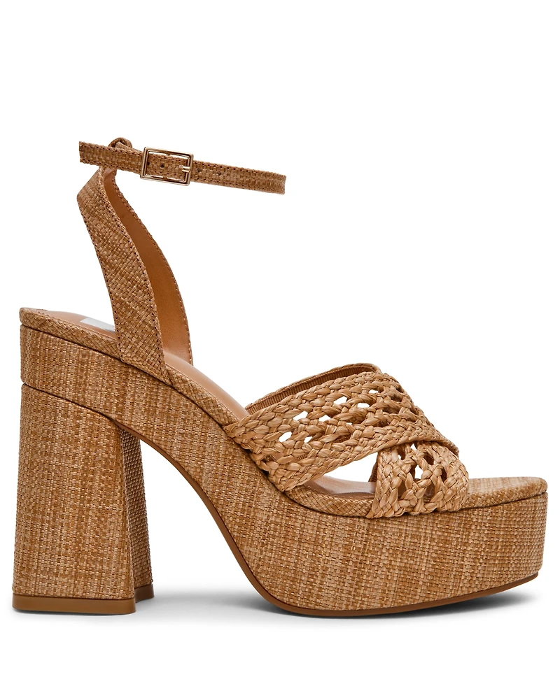Dv Dolce Vita Women's Whisora Crossband Raffia Woven Platform Dress Sandals