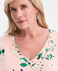 Jm Collection Plus Reve Garden V-Neck Lace-Up T-Shirt, Macy's Exclusive